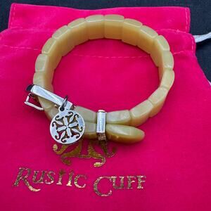 Rustic Cuff Buckle Bracelet Green with Silver Buckle, Stretchy, Bag Included